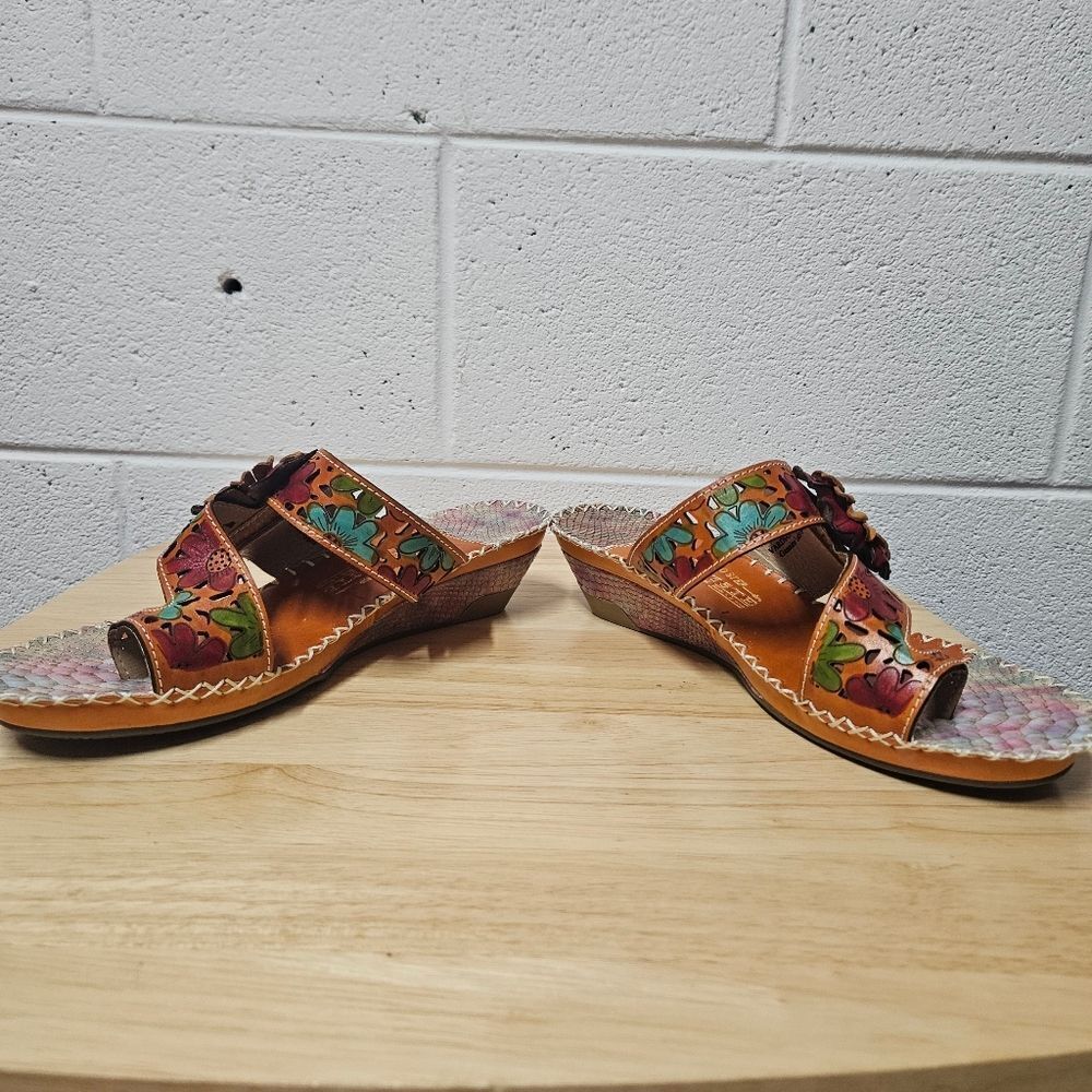 Spring Step L'Artiste Vardi women’s Leather Floral Sandals wedge comfort size 9 - Picture 8 of 12